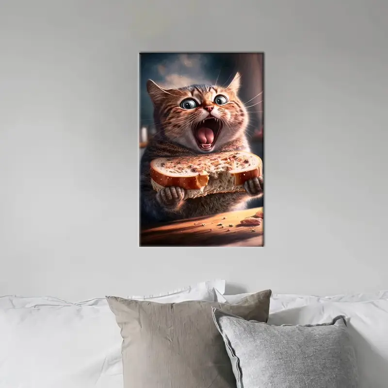 Mutfak tuval sanatı, sevimli kedi sanat eseri, modern tuval sanatı, soyut duvar sanatı, duvar asma sanatı, kedi sevgilisi hediyesi, modern tuval dekoru - 2