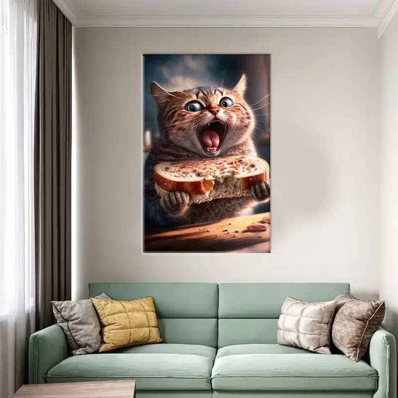 Mutfak tuval sanatı, sevimli kedi sanat eseri, modern tuval sanatı, soyut duvar sanatı, duvar asma sanatı, kedi sevgilisi hediyesi, modern tuval dekoru - 1