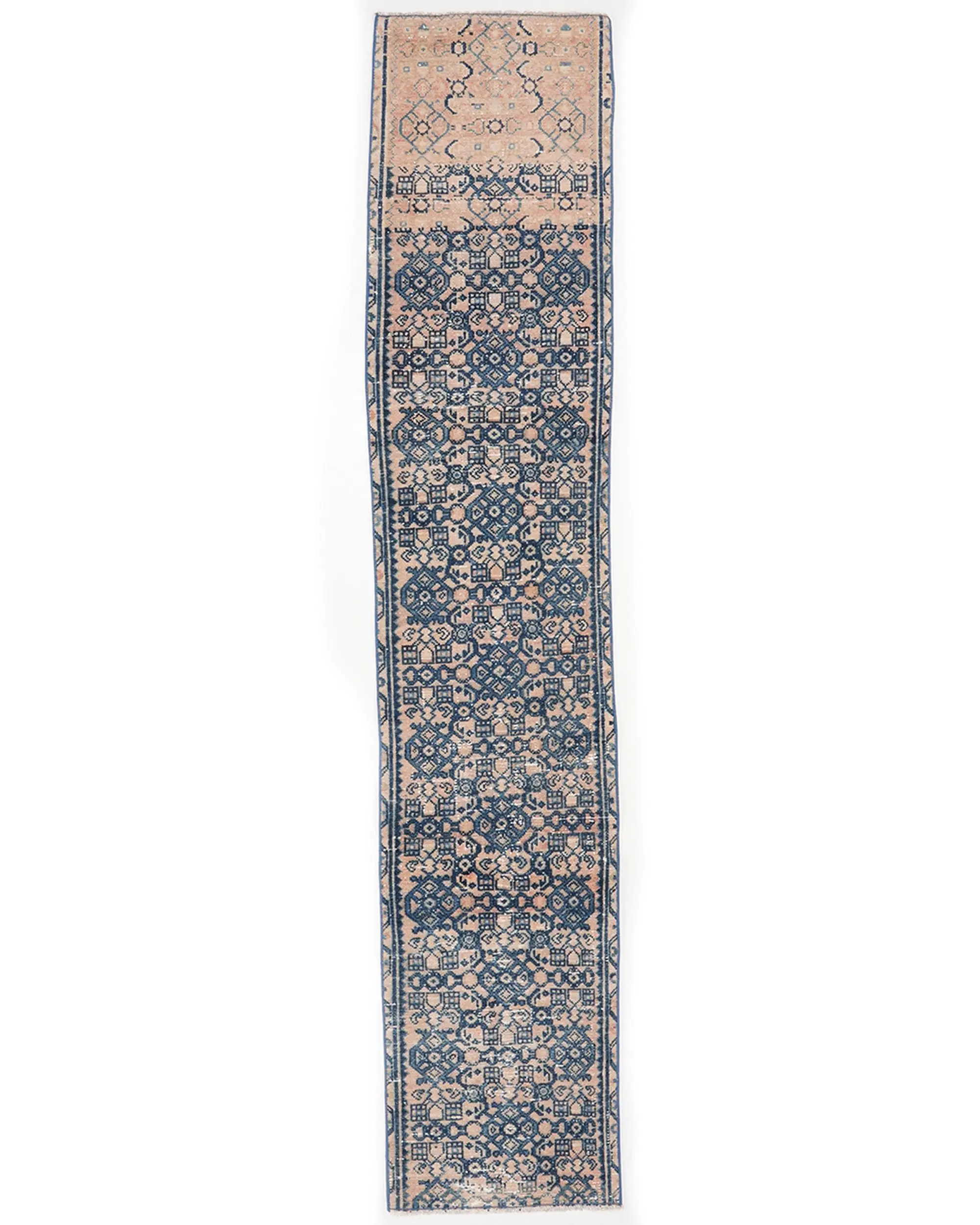 1.6x8.1 ft Runner Turkish Rug, Vintage Rug, Blue Brown Ikat Wool Rug - 1