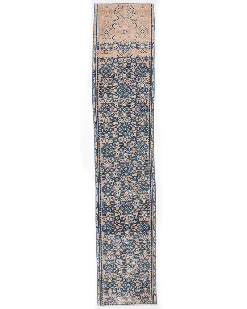 Mavi İkat Halı, 1,6x8,1 ft Zarif Ev Dekoru