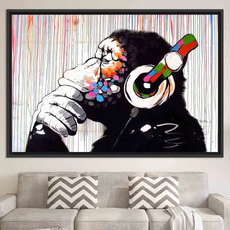 鮮やかなバンクシー モンキー グラフィティ キャンバス - プリント アート装飾