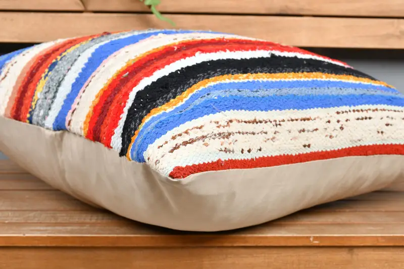 Red & Blue Striped Decorative Pillow, 24x24 Inches Size Pillow - 4