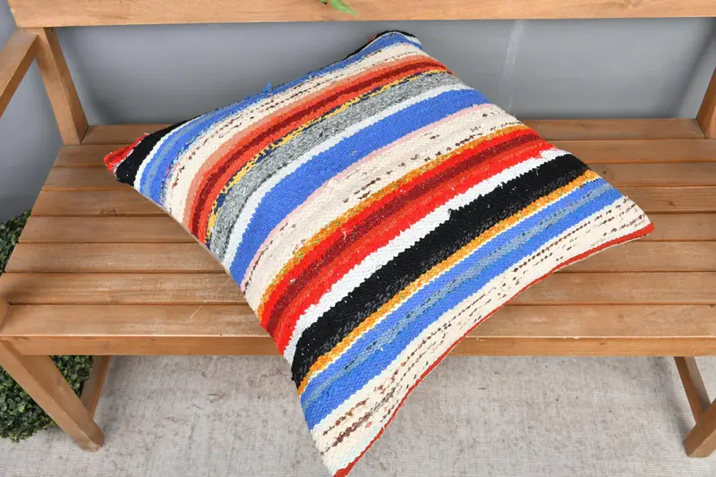 Red & Blue Striped Decorative Pillow, 24x24 Inches Size Pillow - 2