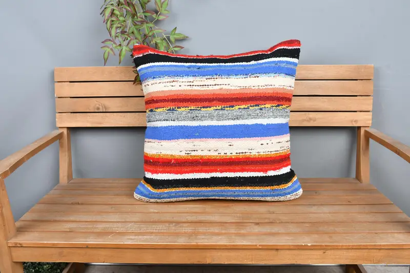 Red & Blue Striped Decorative Pillow, 24x24 Inches Size Pillow - 6