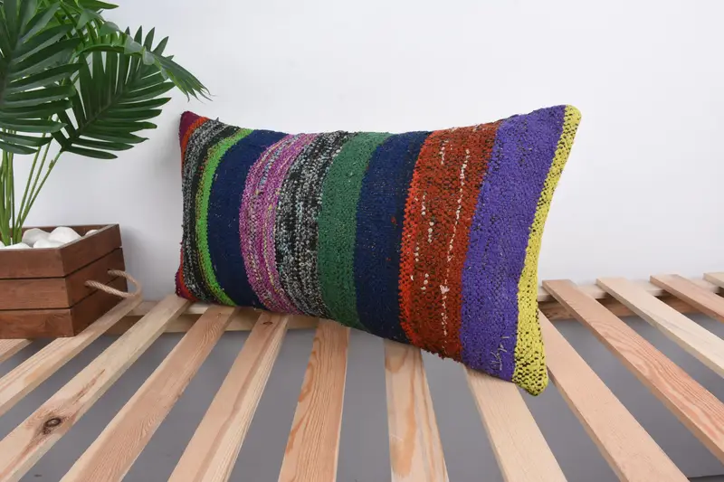 Handmade Throw Cushion, Kilim Pillow Cover, Interior Designer Pillow, Boho Pillow, Custom Cushion Cover, 12x24 Green Cushion Case, Cushion Cover - 5