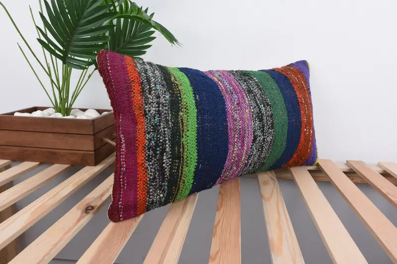 Handmade Throw Cushion, Kilim Pillow Cover, Interior Designer Pillow, Boho Pillow, Custom Cushion Cover, 12x24 Green Cushion Case, Cushion Cover - 4