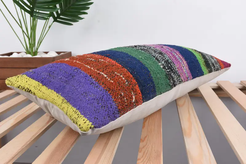 Handmade Throw Cushion, Kilim Pillow Cover, Interior Designer Pillow, Boho Pillow, Custom Cushion Cover, 12x24 Green Cushion Case, Cushion Cover - 6