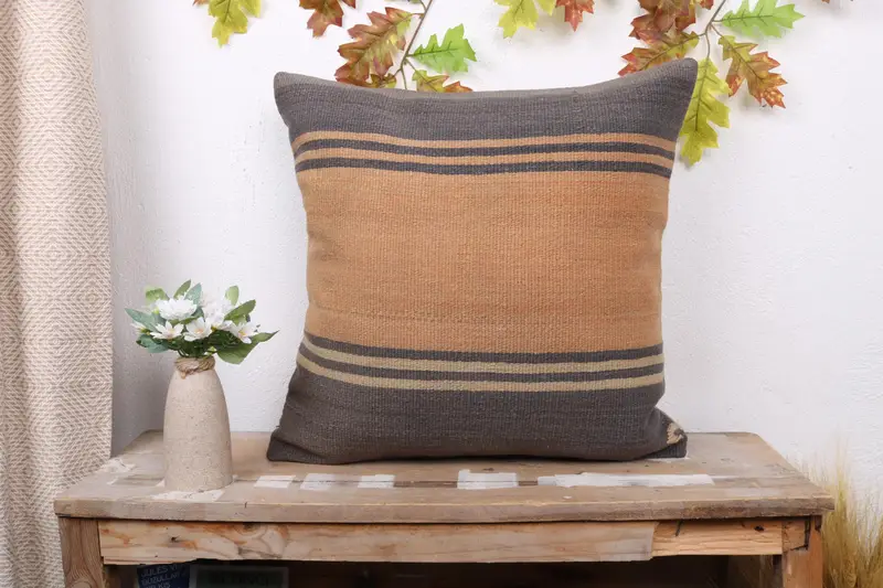 Antique Pillows, Kilim Pillow, 20x20 Gray Cushion, Cushion Cover, Vintage Throw Cushion, Aesthetic Cushion Case, Throw Kilim Pillow - 1