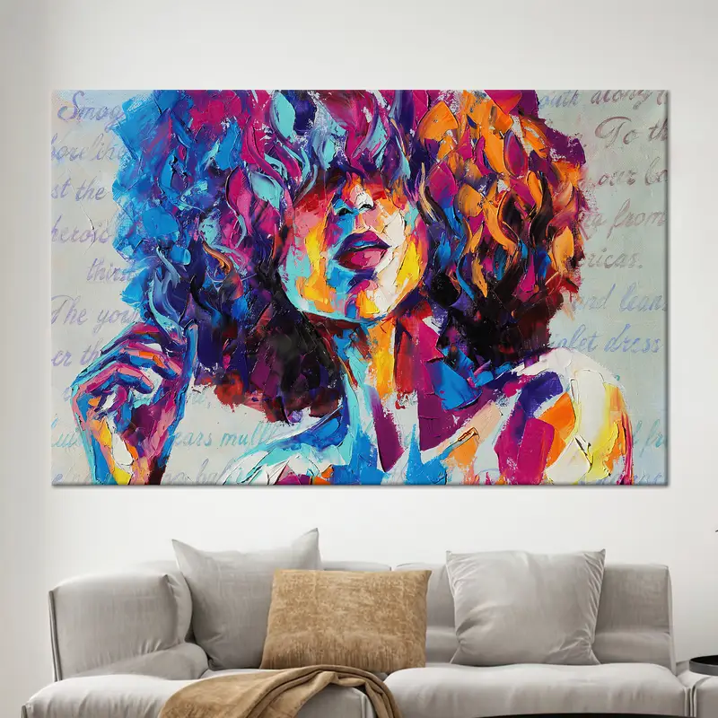 Modern African Woman Abstract Canvas Print for Trendy Girl Room
