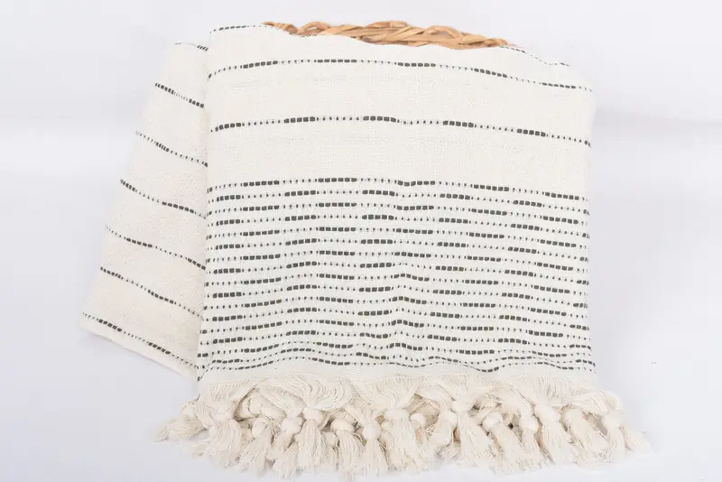 Housewarming Gift, Decorative Blanket, 98x92 Cotton Striped Design Towel, Bridal Gifts, Throw Blanket Couch, Turkish Cotton Throw Blanket - 5