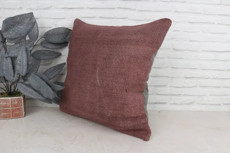 One Of A Kind Pillow Case, Armchair Cushion Case, Kilim Cushion Sham, Cushion Cover, Throw Kilim Pillow, Pillow for Couch, 22x22 Brown Cushion - 4