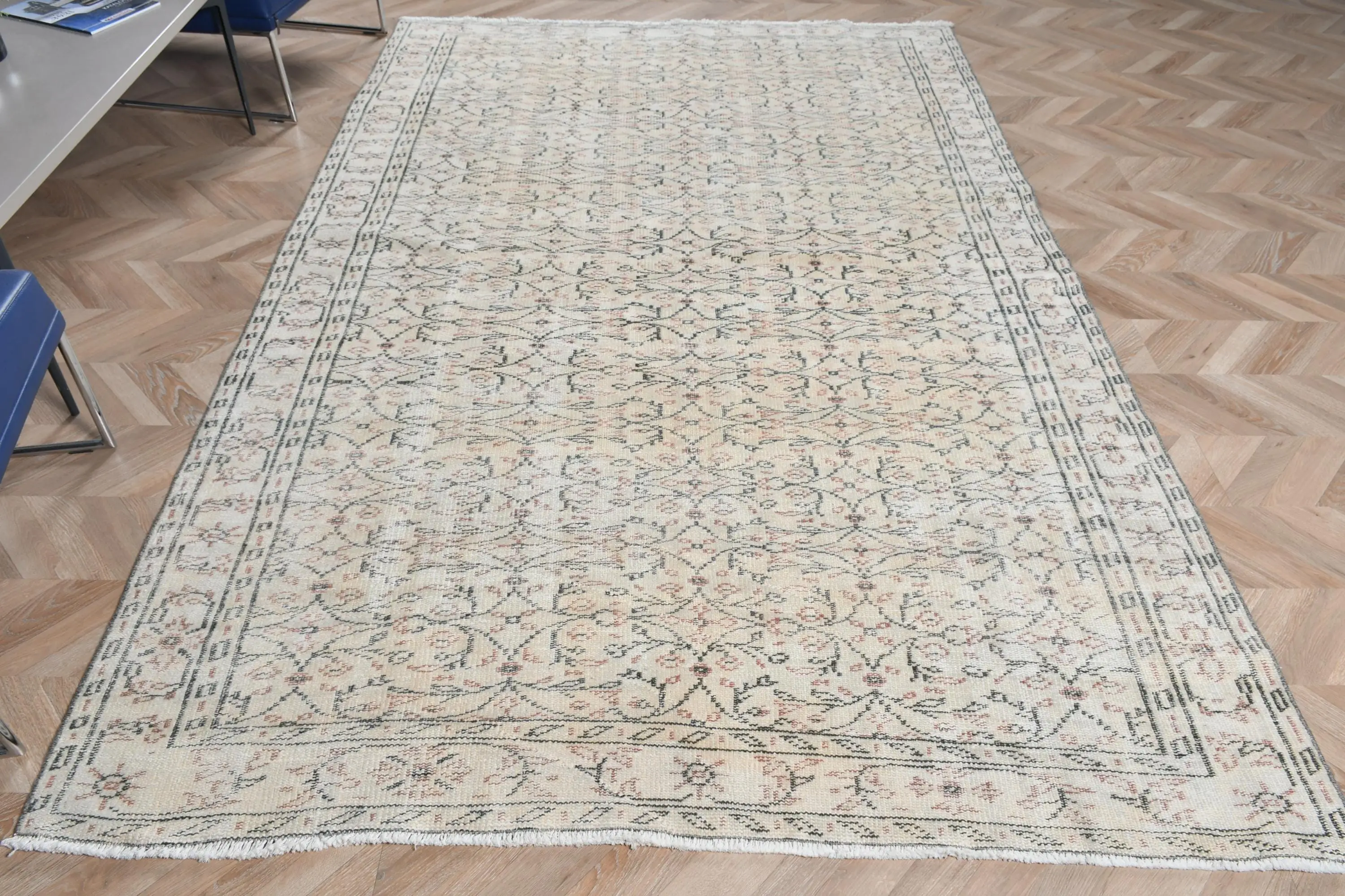 6x9.5 ft Turkish Rug, Vintage Rug, White Polka dot Wool Rug - 1