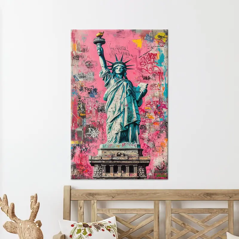 抽象的なモデルニ ピンクの女性の平和像彫刻キャンバス プリント