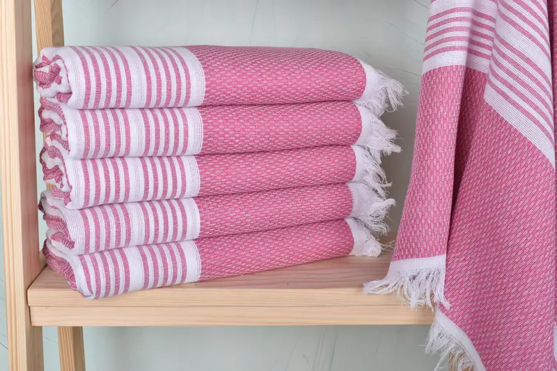 Custom Turkish Towel, Pink Striped Bath Towel, 40x71 Inches