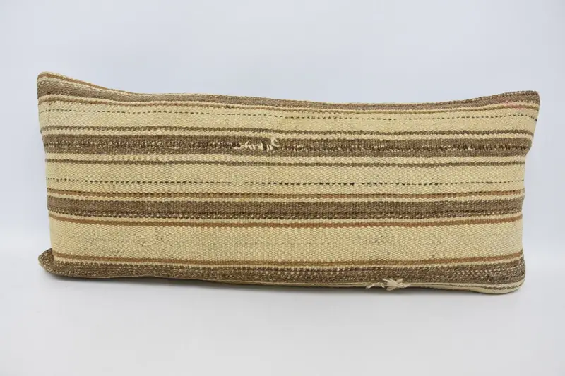 40x90 cm Woven Vintage Pillow Sham, Striped Gift DesignerBrown Cushion Cover - 1