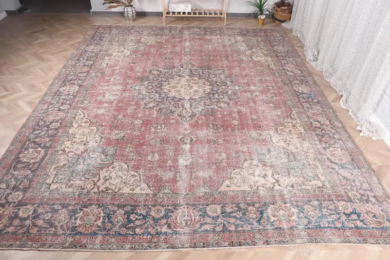 Alfombra morada hecha a mano, 0,8x13 pies sólida con variaciones azules