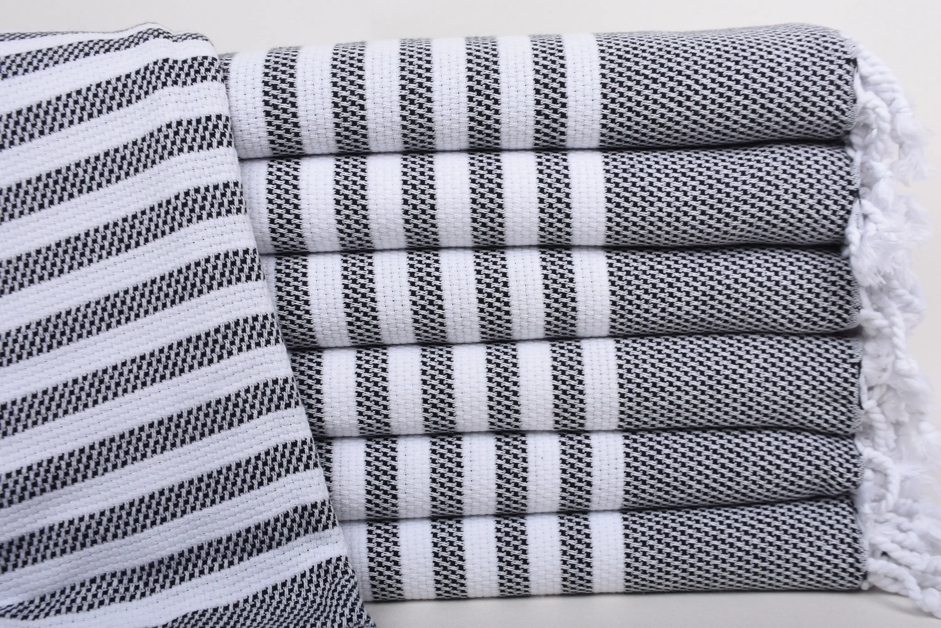Wedding Favors Black Striped Organic Cotton Towel, 67x40 Inches - 1