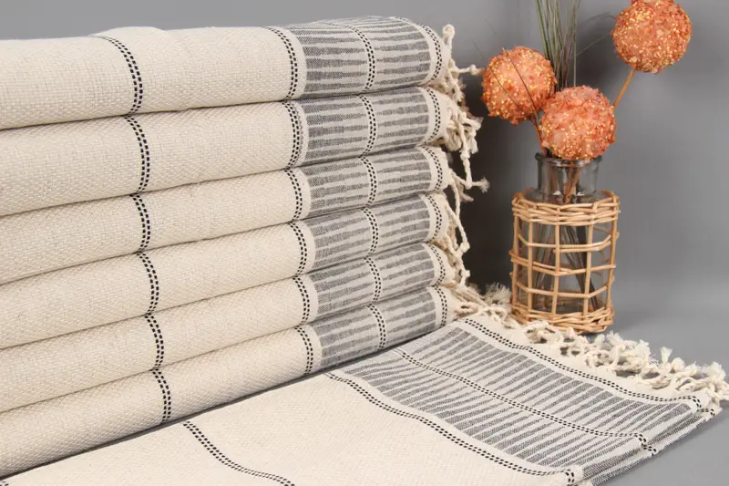 New Home Tea Towel Embroidered Navy Striped Towel 20x40 Inches