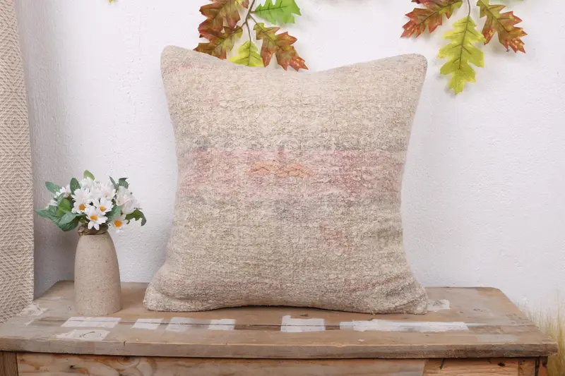 18x18 Beige Pillow Cover, Outdoor Pillow, Handmade Kilim Cushion, Home Decor Pillow, Outdoor Patio Pillow Cover, Pillow for Sofa, Cushion Cover - 1