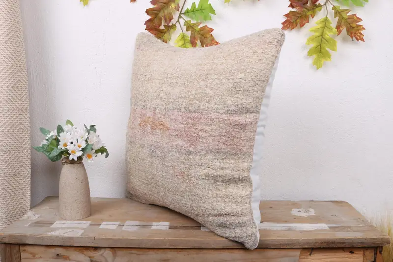 18x18 Beige Pillow Cover, Outdoor Pillow, Handmade Kilim Cushion, Home Decor Pillow, Outdoor Patio Pillow Cover, Pillow for Sofa, Cushion Cover - 4