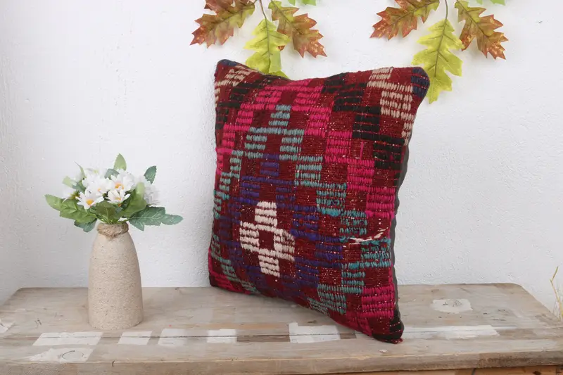 14x14 Red Pillow Cover, Throw Kilim Pillow, Kilim Pillow, Floor Pillow, Cushion, Handmade Kilim Cushion, Shabby Chic Cushion, Neutral Pillow Cover - 4
