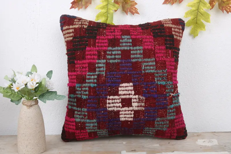 14x14 Red Pillow Cover, Throw Kilim Pillow, Kilim Pillow, Floor Pillow, Cushion, Handmade Kilim Cushion, Shabby Chic Cushion, Neutral Pillow Cover - 2