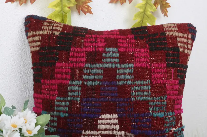 14x14 Red Pillow Cover, Throw Kilim Pillow, Kilim Pillow, Floor Pillow, Cushion, Handmade Kilim Cushion, Shabby Chic Cushion, Neutral Pillow Cover - 5