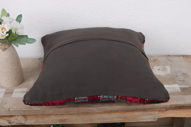 14x14 Red Pillow Cover, Throw Kilim Pillow, Kilim Pillow, Floor Pillow, Cushion, Handmade Kilim Cushion, Shabby Chic Cushion, Neutral Pillow Cover - 7
