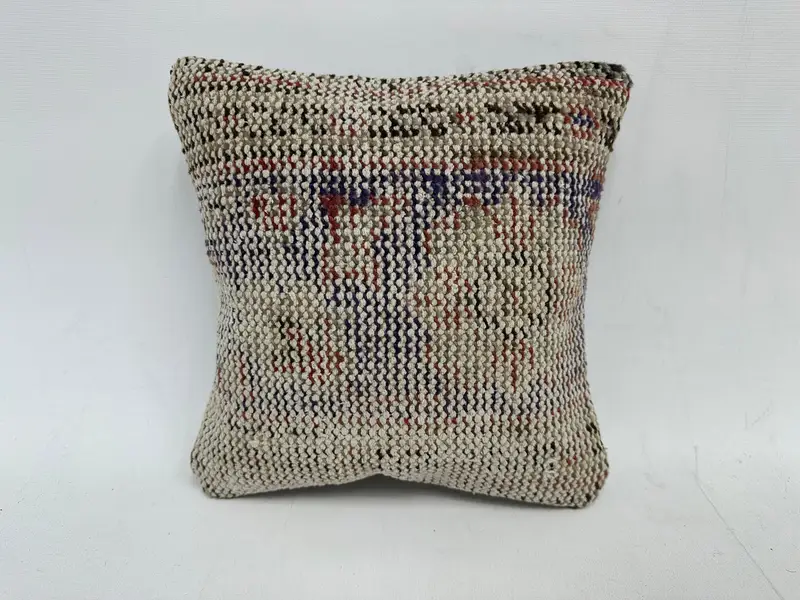 Blue & Beige Southwestern Embroidered Pillow, 12x12 Inches Throw Pillow - 1