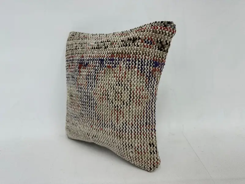 Blue & Beige Southwestern Embroidered Pillow, 12x12 Inches Throw Pillow - 4