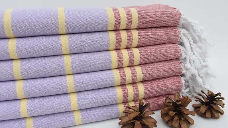 Personalized Gift Red-Purple Striped Towel, Organic Cotton, 70x36 Inches