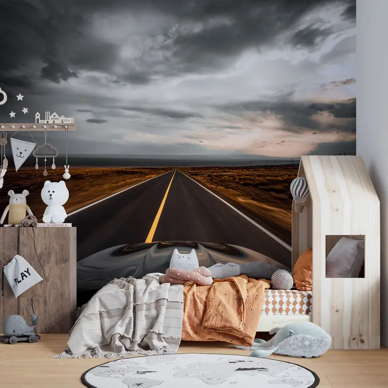 Asphaltstraße Landschaft, Papierwandkunst, helles Handy -Papier, Blick auf die Wandmalerei, moderne Handpapier, Straßenlandschafts -Papier. - 7