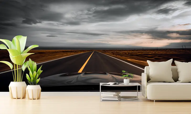 Asphaltstraße Landschaft, Papierwandkunst, helles Handy -Papier, Blick auf die Wandmalerei, moderne Handpapier, Straßenlandschafts -Papier. - 5