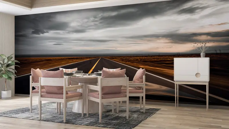 Asphaltstraße Landschaft, Papierwandkunst, helles Handy -Papier, Blick auf die Wandmalerei, moderne Handpapier, Straßenlandschafts -Papier. - 3