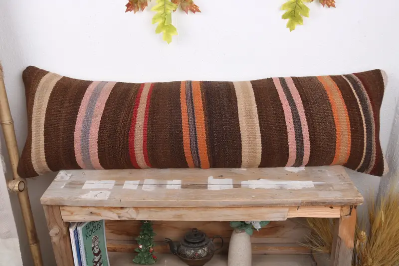 Antique Pillows, Personalized Gift Pillow Pillow, 12x43 Brown Cushion Cover, Outdoor Pillow Sham, Boho Pillow, Cushion, Handmade Kilim Cushion - 2