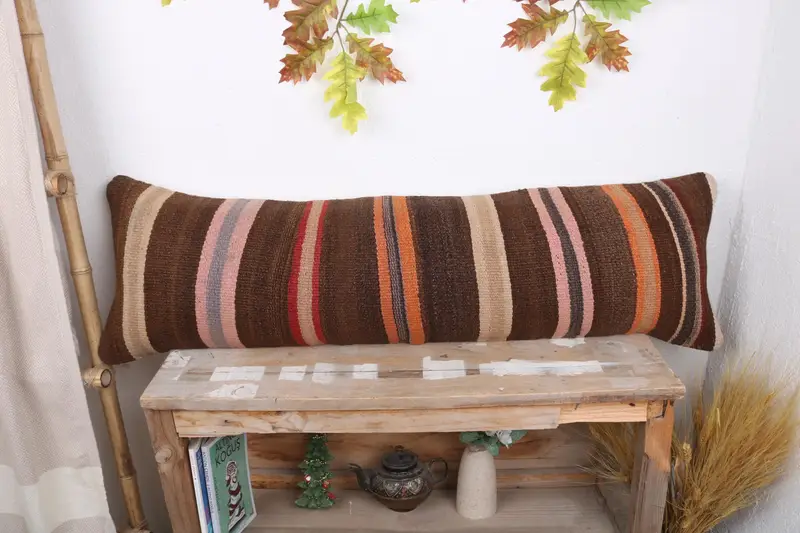 Antique Pillows, Personalized Gift Pillow Pillow, 12x43 Brown Cushion Cover, Outdoor Pillow Sham, Boho Pillow, Cushion, Handmade Kilim Cushion - 1