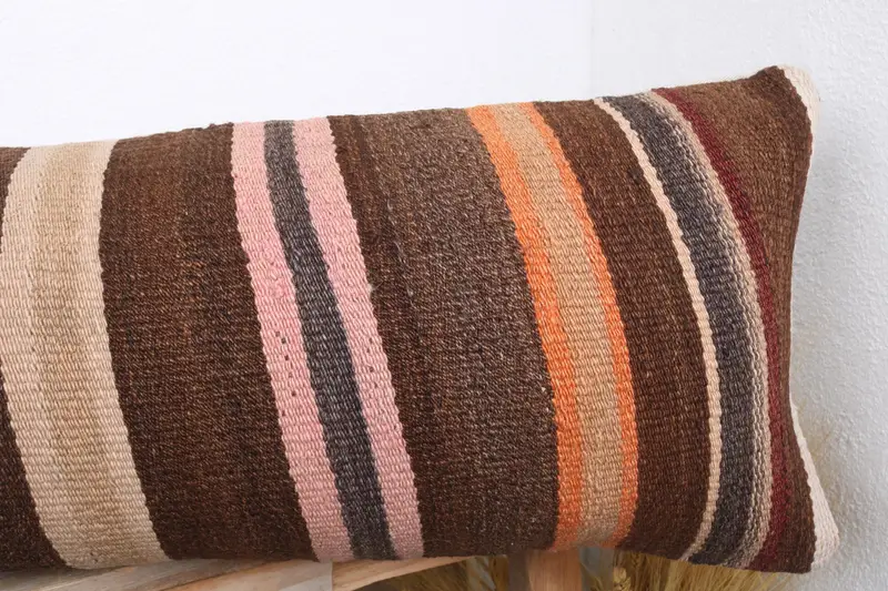 Antique Pillows, Personalized Gift Pillow Pillow, 12x43 Brown Cushion Cover, Outdoor Pillow Sham, Boho Pillow, Cushion, Handmade Kilim Cushion - 5
