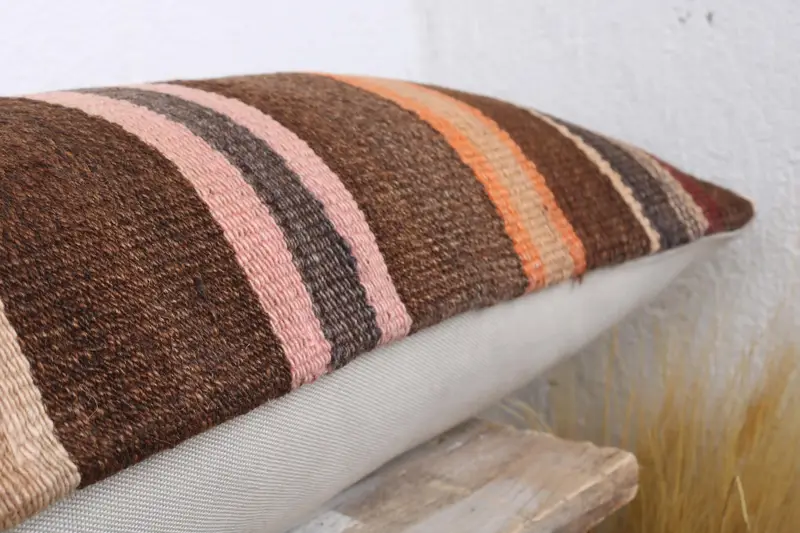 Antique Pillows, Personalized Gift Pillow Pillow, 12x43 Brown Cushion Cover, Outdoor Pillow Sham, Boho Pillow, Cushion, Handmade Kilim Cushion - 6