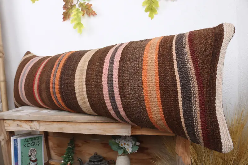 Antique Pillows, Personalized Gift Pillow Pillow, 12x43 Brown Cushion Cover, Outdoor Pillow Sham, Boho Pillow, Cushion, Handmade Kilim Cushion - 4