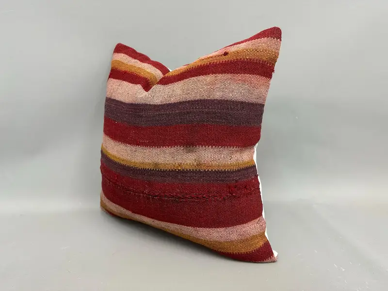 Cushion Case, Turkish Kilim Pillow, Kilim Cushion Sham, 20x20 Red Cushion Case, Ethnic Throw Cushion, Vintage Pillow, Couch Pillow Case - 3