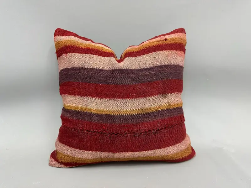 Cushion Case, Turkish Kilim Pillow, Kilim Cushion Sham, 20x20 Red Cushion Case, Ethnic Throw Cushion, Vintage Pillow, Couch Pillow Case - 1