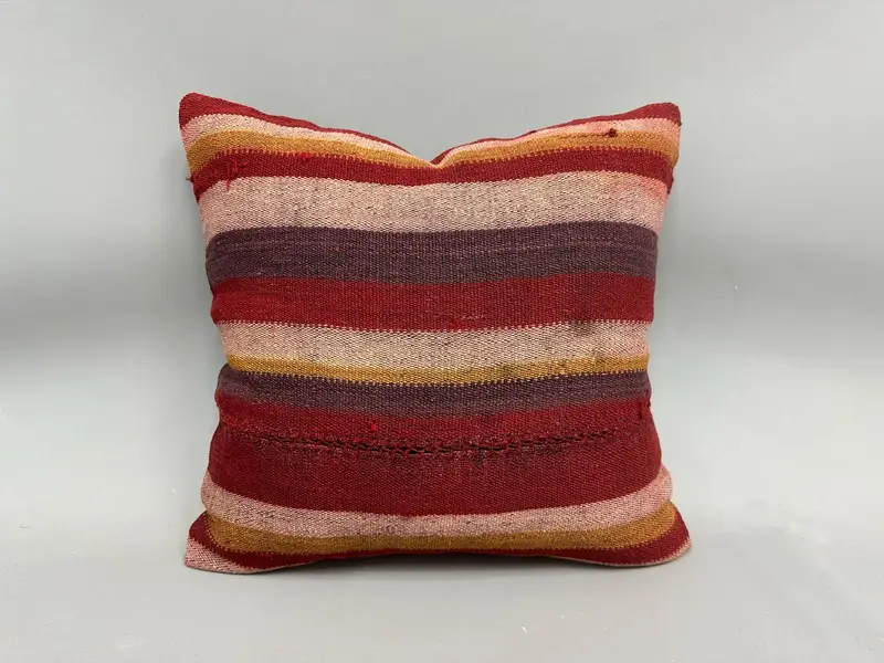 Cushion Case, Turkish Kilim Pillow, Kilim Cushion Sham, 20x20 Red Cushion Case, Ethnic Throw Cushion, Vintage Pillow, Couch Pillow Case - 4