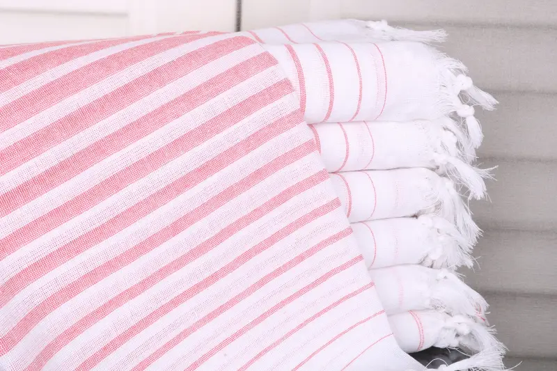 Personalized Turkish Beach Towel Red Stripes Cotton, 40x69 Inches