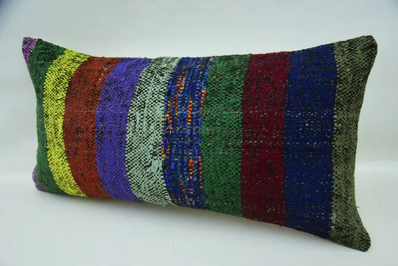 Hippie Throw Pillow Sham, Pillow, 12x24 Green Pillow Cover, Ethnical Kilim Rug Pillow, Throw Kilim Pillow, Interior Designer Pillow - 3