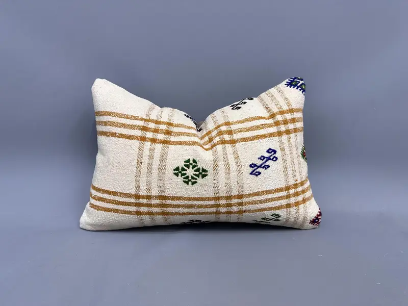 Besticktes Leinen-Wurfkissen, Vintage-gestreiftes Kissen