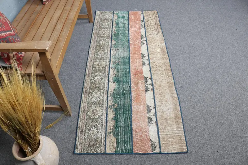 Yeşil ve Turuncu Halı, 2,4x3,8 ft Çiçek ve Geometrik