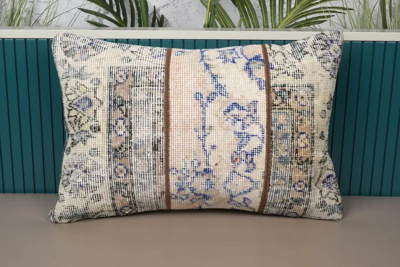 Beige & Bronze Patchwork-Wurfkissen, handgefertigtes besticktes Kissen