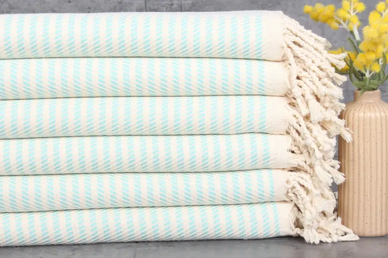 Embroidered Beach Towel Mint Polka Dot Turkish Cotton, 40x71 Inches