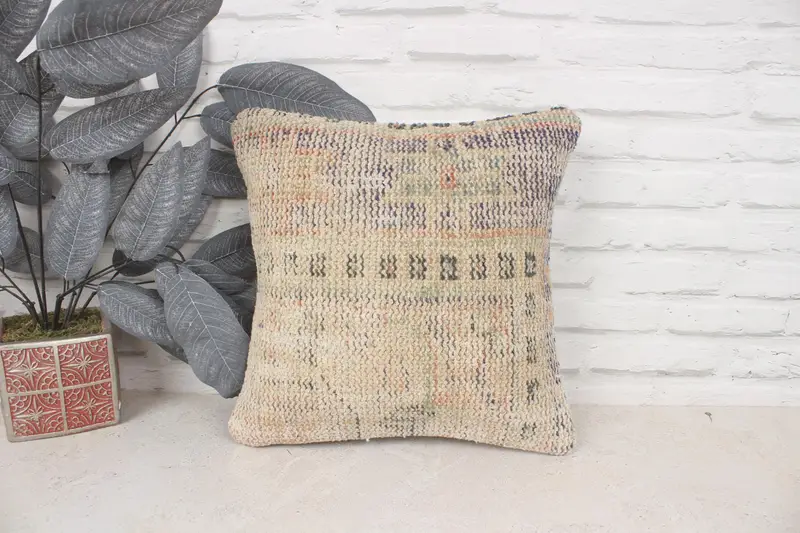 Antique Pillows, 14x14 Orange Cushion Case, Personalized Gift Pillow Pillow Case, Turkish Pillow, Cushion Case, Throw Kilim Pillow - 1