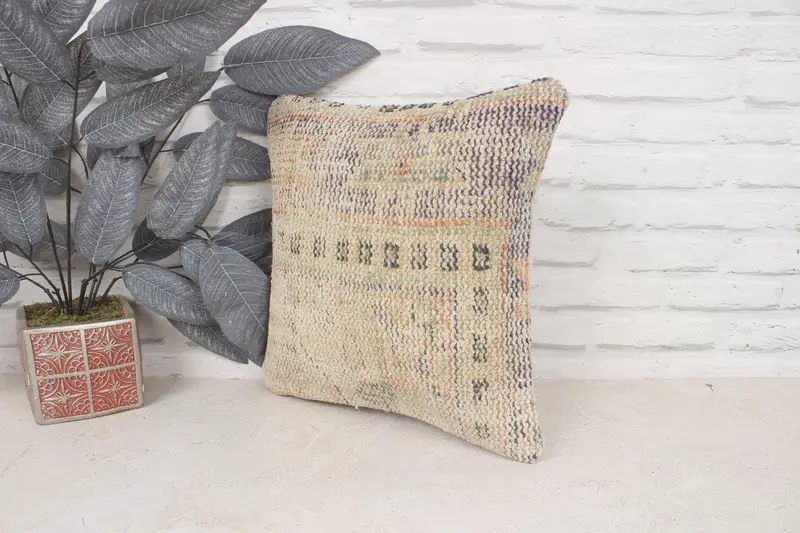 Antique Pillows, 14x14 Orange Cushion Case, Personalized Gift Pillow Pillow Case, Turkish Pillow, Cushion Case, Throw Kilim Pillow - 4